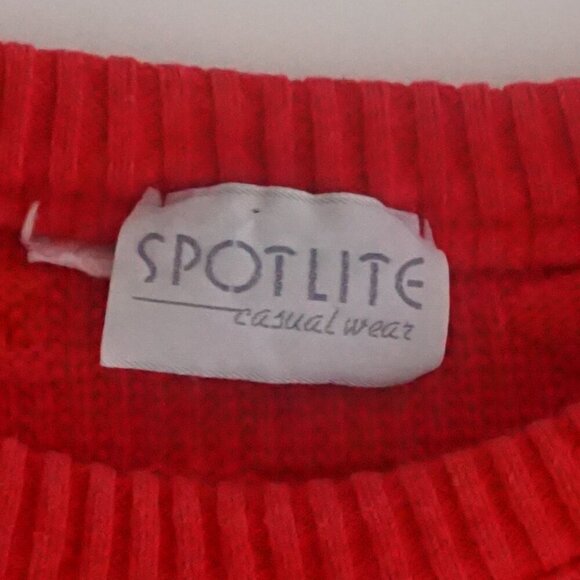 VTG 80s Spotlite Red 3D Eclectic Biggie Cosby Chunky Knit Crewneck Sweater XL - Picture 4 of 9